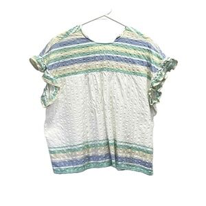 THML‎ Multicolor Striped Boho Womens Flutter Sleeve Textured Rear Tie Blouse XS